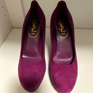 YSL Purple Suede Round Toe Pumps. Size 36.